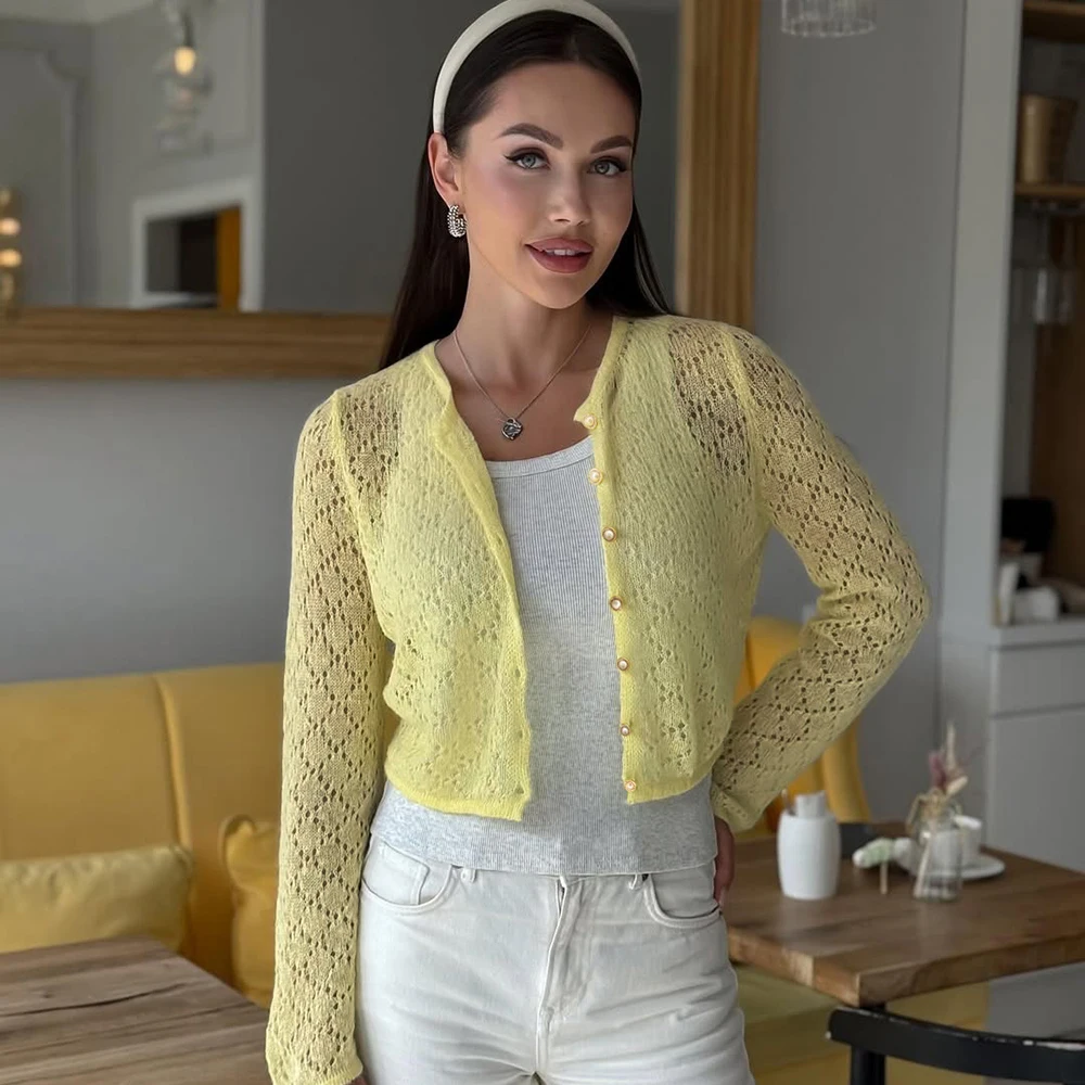 Ticketsx Hollow Out Cardigan Women Casual O-neck Knitted Single Breasted Full Sleeve Blouse Tops Female Autumn Commuter Wears
Ticketsx Hollow Out Cardigan Women Casual O-neck Knitted Single Breasted Full Sleeve Blouse Tops Female Autumn Commuter Wears