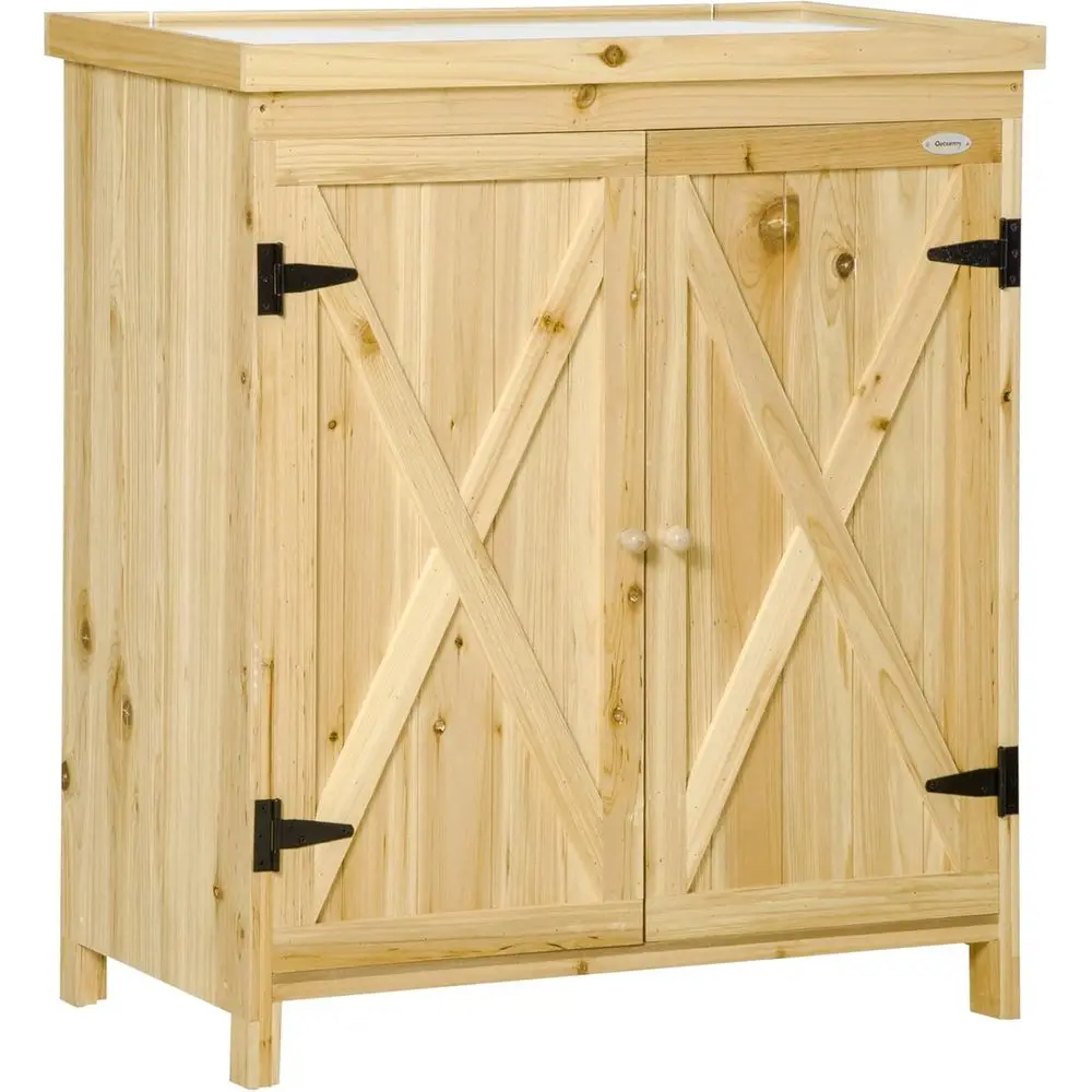 Outdoor Wood Planting Bench with Galvanized Steel Top for Garden Storage and Potting
Outdoor Wood Planting Bench with Galvanized Steel Top for Garden Storage and Potting