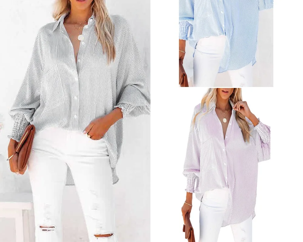 2023 European and American Women's New Spring and Autumn Top Striped Standing Neck Loose Bubble Long Sleeve Shirt for Women
2023 European and American Women's New Spring and Autumn Top Striped Standing Neck Loose Bubble Long Sleeve Shirt for Women