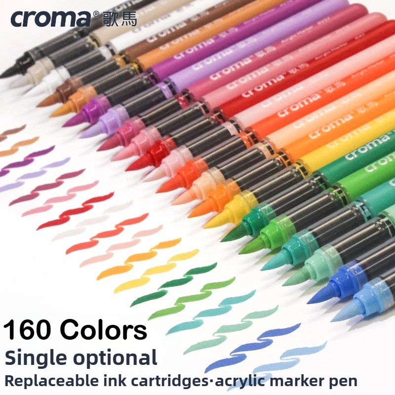Croma 1 PC 160 Colors Replaceable Ink Cartridge Liquid Soft Tip Acrylic Markers No Bleed Waterproof School Supplies Stationery
Croma 1 PC 160 Colors Replaceable Ink Cartridge Liquid Soft Tip Acrylic Markers No Bleed Waterproof School Supplies Stationery