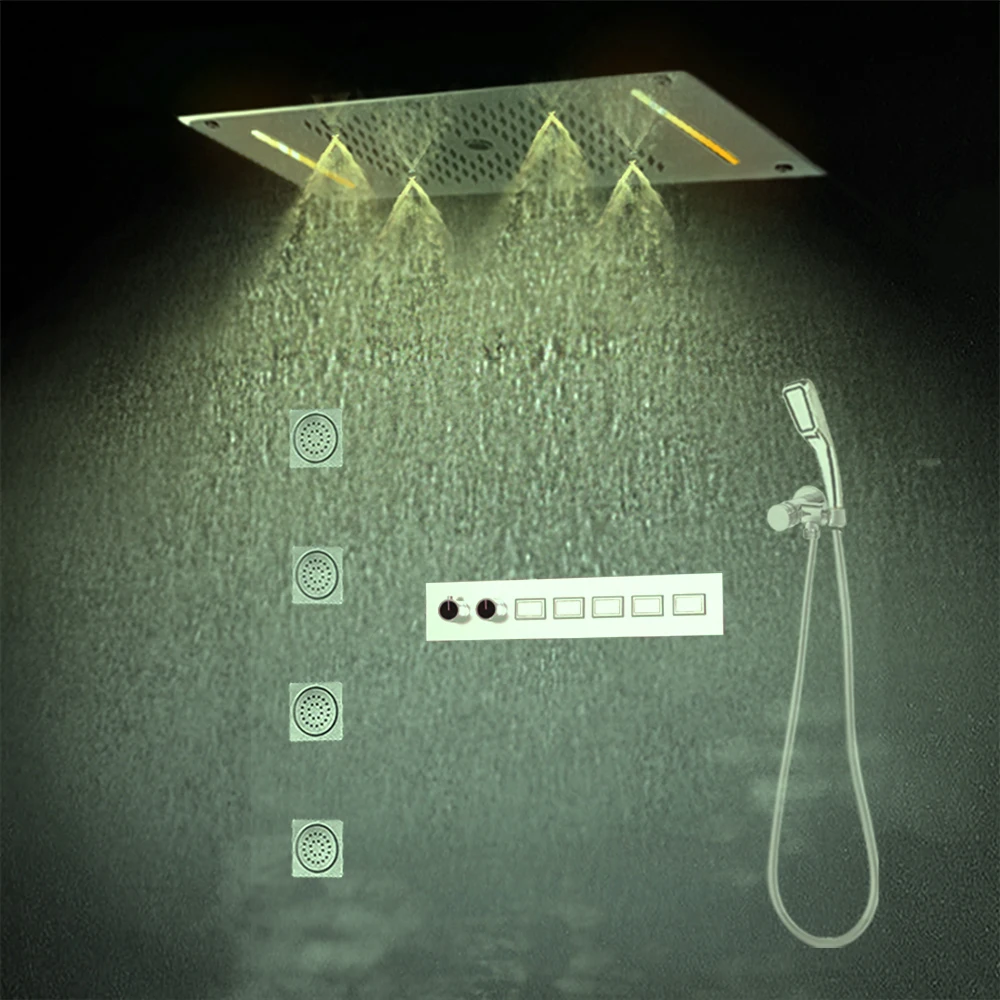 Concealed Thermostatic Shower System Large Flow Bathroom Push Button Valve Luxury LED Rain Ceiling Shower Head Massage Jets
Concealed Thermostatic Shower System Large Flow Bathroom Push Button Valve Luxury LED Rain Ceiling Shower Head Massage Jets