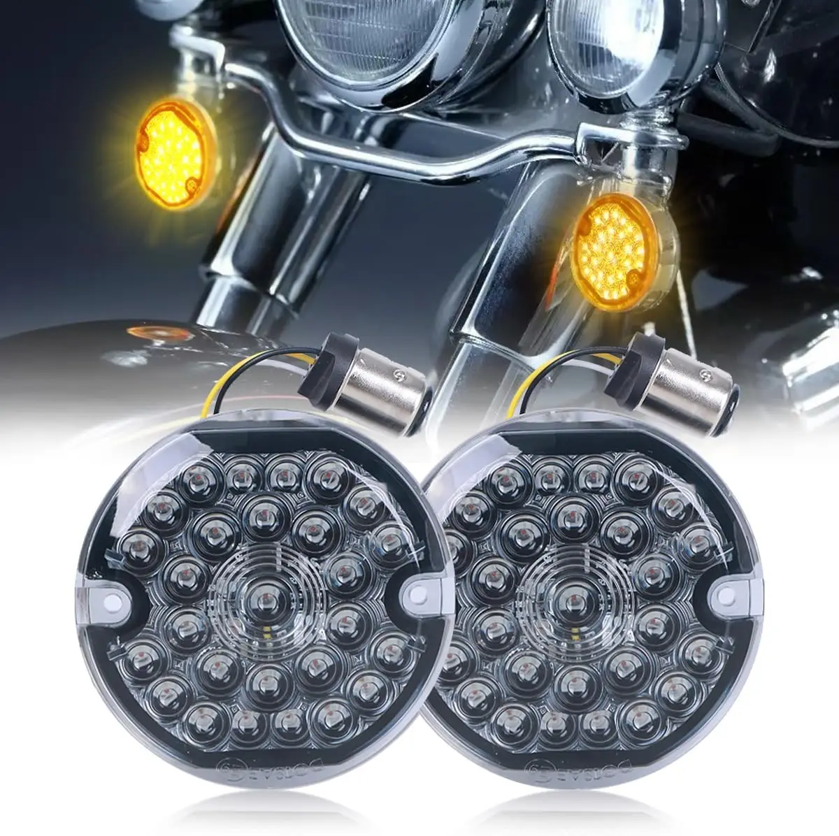 3-1/4 Inch Front Led Turn Signal Flat Smoke Lens 1157 Base Amber Lamp Compatible with Harley Motorcycle Road Glide Road
3-1/4 Inch Front Led Turn Signal Flat Smoke Lens 1157 Base Amber Lamp Compatible with Harley Motorcycle Road Glide Road