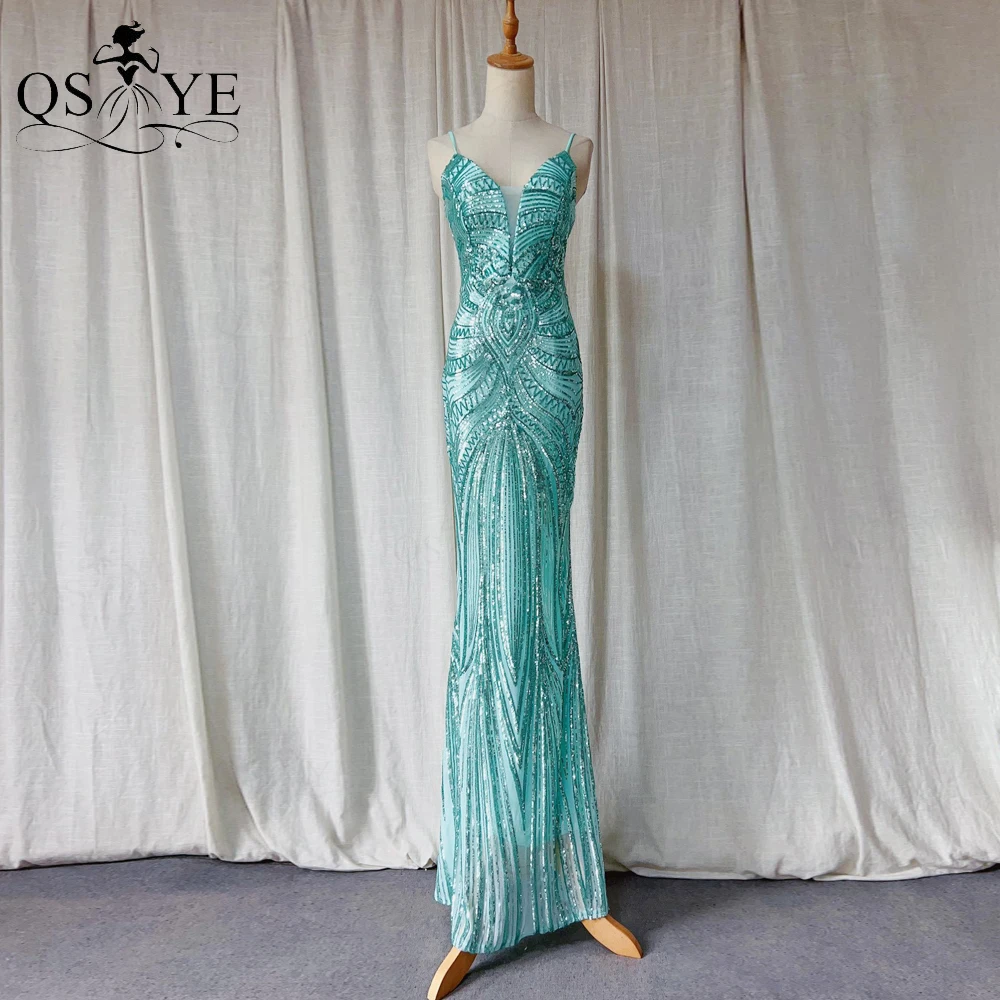 Mint Prom Dresses Mermaid Pattern Lace Sequin Evening Gown Party Spaghetti Straps V Neck Backless Light Green Fit Formal Dress
Mint Prom Dresses Mermaid Pattern Lace Sequin Evening Gown Party Spaghetti Straps V Neck Backless Light Green Fit Formal Dress