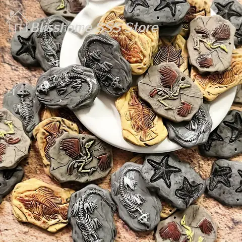 【S】Mini Dinosaur Fossil Model Set Vintage Resin Statues With Fish Bird Designs Micro Landscape Dolls House Ornament Toy