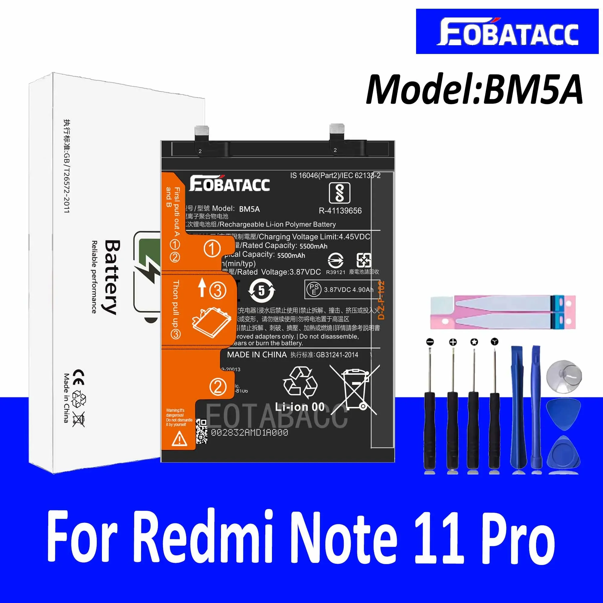 EOTABACC 100% New Original Battery BM5A For XIAOMI Redmi Note 11 Pro Battery +Tools
EOTABACC 100% New Original Battery BM5A For XIAOMI Redmi Note 11 Pro Battery +Tools
