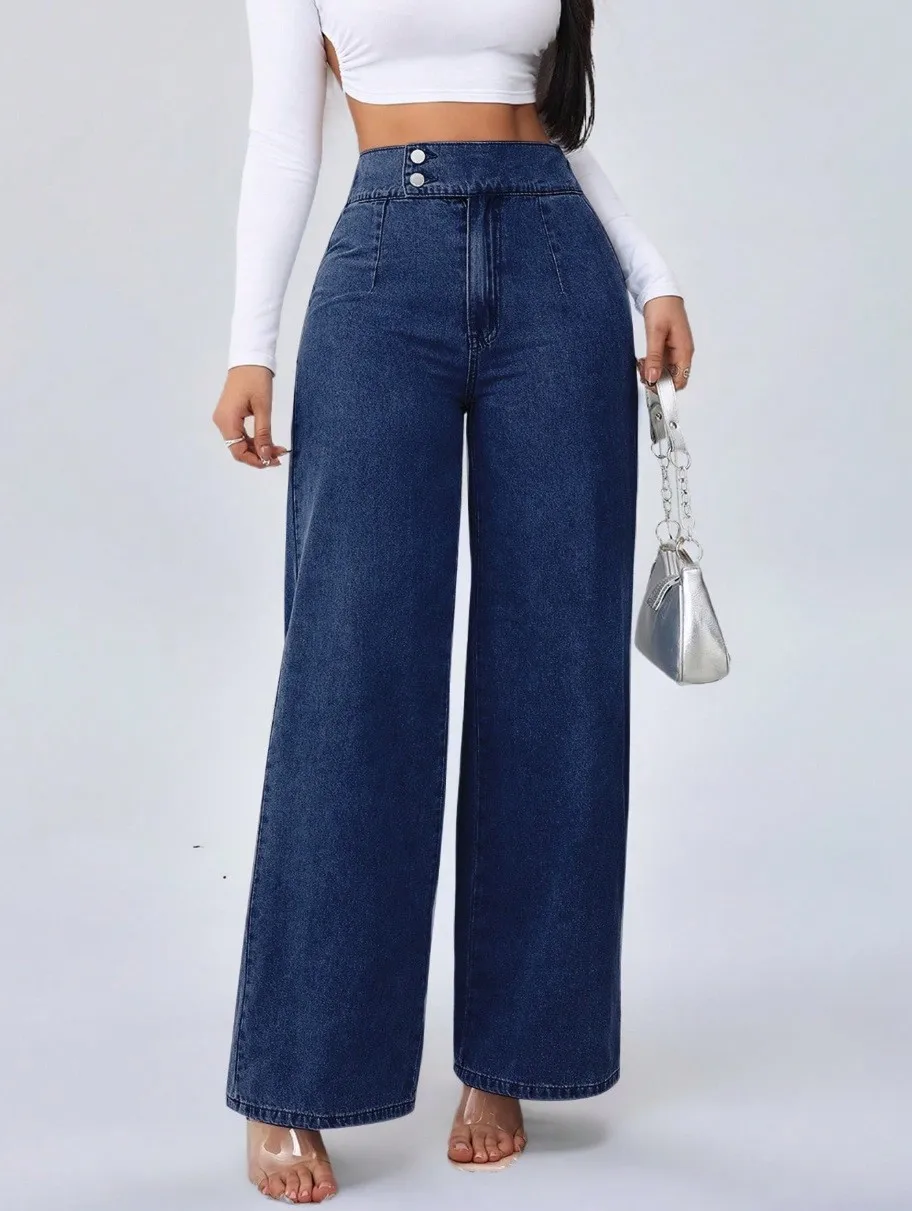 Autumn Winter Women's Clothing High Waist Wide Leg Denim Jeans For Woman Vintage Dark Blue Unique Button Detail Full Length
Autumn Winter Women's Clothing High Waist Wide Leg Denim Jeans For Woman Vintage Dark Blue Unique Button Detail Full Length