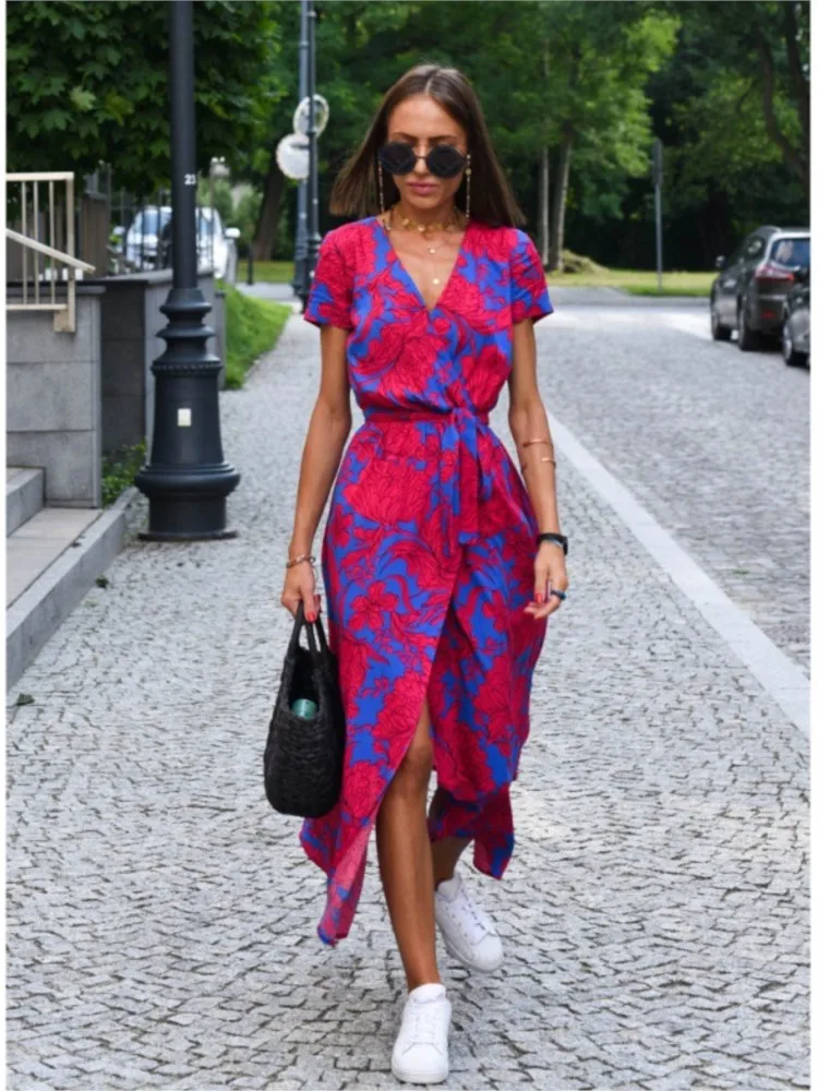 Fashion Print Loose Dress Lady Casual V Neck Short Sleeve Pullover Dresses For Women Holiday Beach Party Womens Clothing Summer
Fashion Print Loose Dress Lady Casual V Neck Short Sleeve Pullover Dresses For Women Holiday Beach Party Womens Clothing Summer