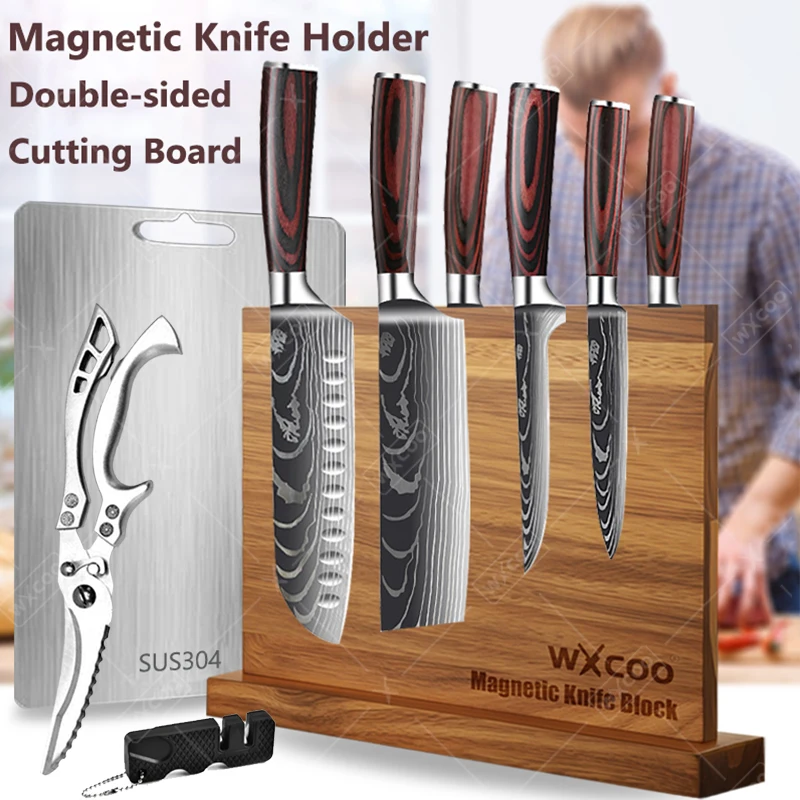Professional Chef Knife Meat Cleaver Stainless Steel Boning Knife Magnetic Knife Block Cutting Borad Mini Sharpener Scissors
Professional Chef Knife Meat Cleaver Stainless Steel Boning Knife Magnetic Knife Block Cutting Borad Mini Sharpener Scissors