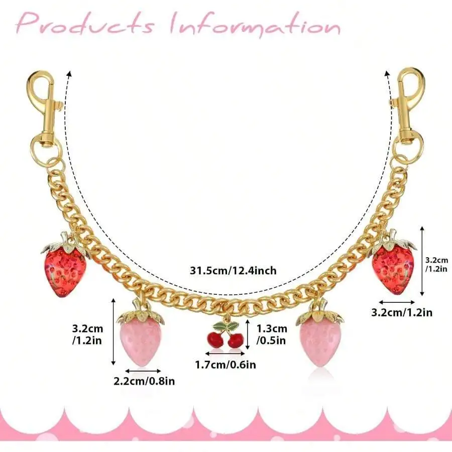 Gold Tone Bag Chain With Strawberry Cherry Enamel Charms For Handbags Shoulder Bags
Gold Tone Bag Chain With Strawberry Cherry Enamel Charms For Handbags Shoulder Bags