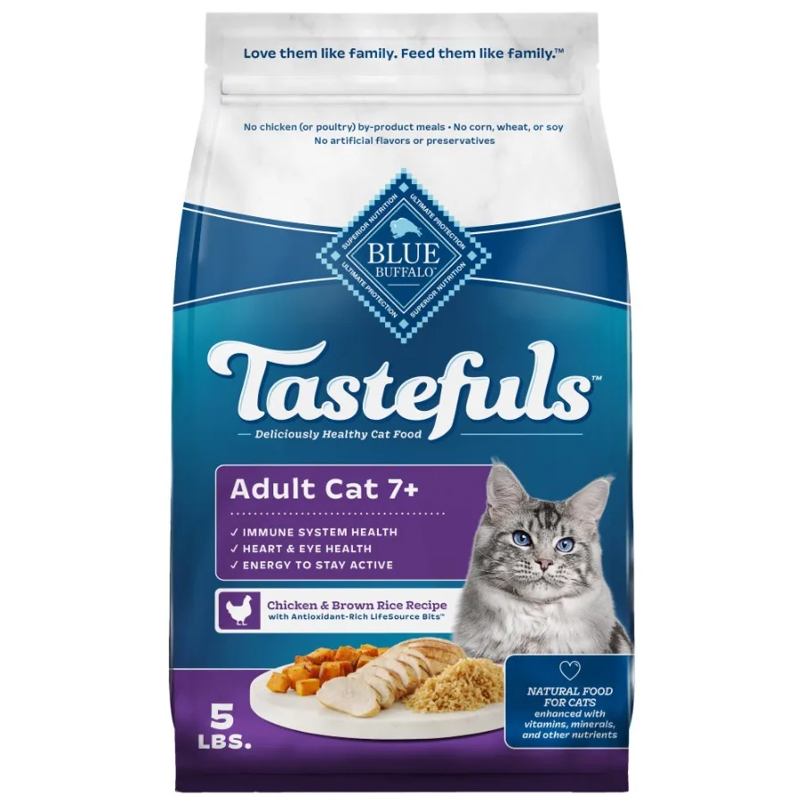 Сухой корм Tastefuls для взрослых кошек 7+ лет, рецепт с курицей и коричневым рисом, 5-фунтовый пакет
Сухой корм Tastefuls для взрослых кошек 7+ лет, рецепт с курицей и коричневым рисом, 5-фунтовый пакет