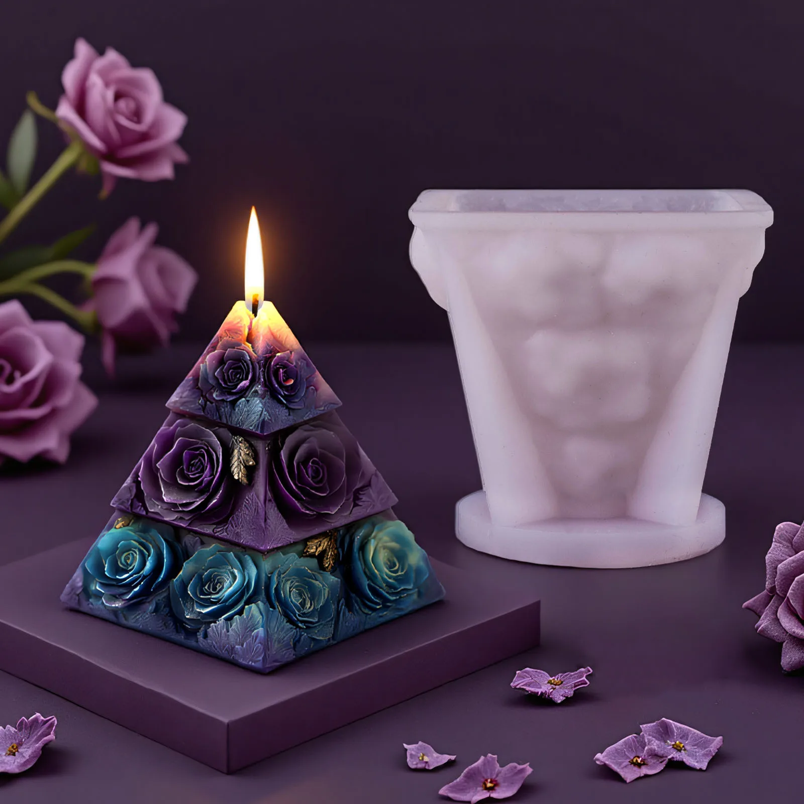 Rose Pyramid Scented Candle Silicone Mold DIY Rose Relief Decoration Pyramid Diffuser Stone Resin Mold Candle Making Kit
Rose Pyramid Scented Candle Silicone Mold DIY Rose Relief Decoration Pyramid Diffuser Stone Resin Mold Candle Making Kit