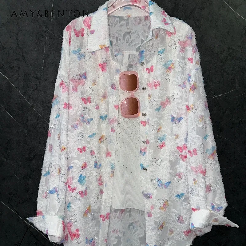 Summer New Diamond Drills Butterfly Fluff Long-sleeved Shirt Women's Loose Casual Versatile Thin Top Y2k Single-breasted Blouse
Summer New Diamond Drills Butterfly Fluff Long-sleeved Shirt Women's Loose Casual Versatile Thin Top Y2k Single-breasted Blouse