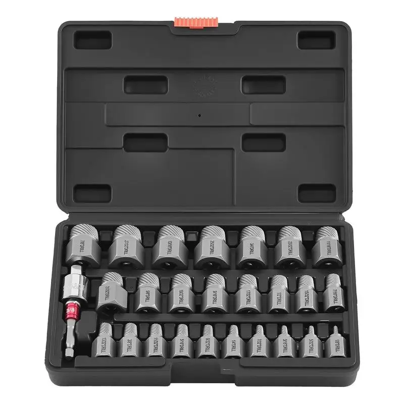 Screw Extractor Set, 27 Pieces Hex Head Multi-Spline Easy Out Bolt Extractor Tool, with Adapters, Solid Storage Case, Cr-Mo Steel Stripped Bolt Remover for Removing Rounded, Broken Bolts, Screws
Screw Extractor Set, 27 Pieces Hex Head Multi-Spline Easy Out Bolt Extractor Tool, with Adapters, Solid Storage Case, Cr-Mo Steel Stripped Bolt Remover for Removing Rounded, Broken Bolts, Screws