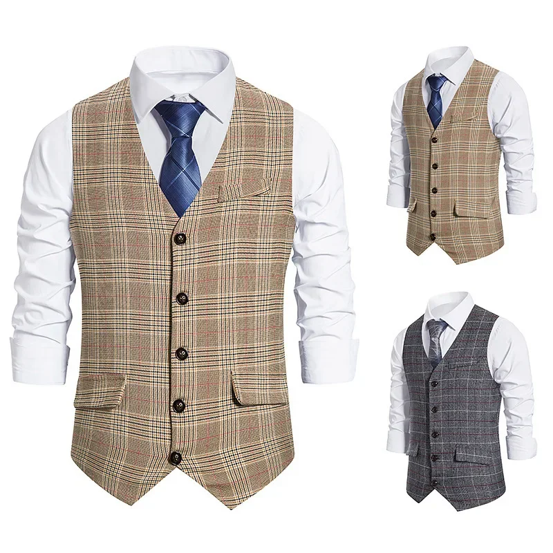New Men's Vest Wedding Slim Suit Vest Coat Plaid Single breasted Sleeveless Top Formal Designer Dress Luxury Clothes Workwear
New Men's Vest Wedding Slim Suit Vest Coat Plaid Single breasted Sleeveless Top Formal Designer Dress Luxury Clothes Workwear