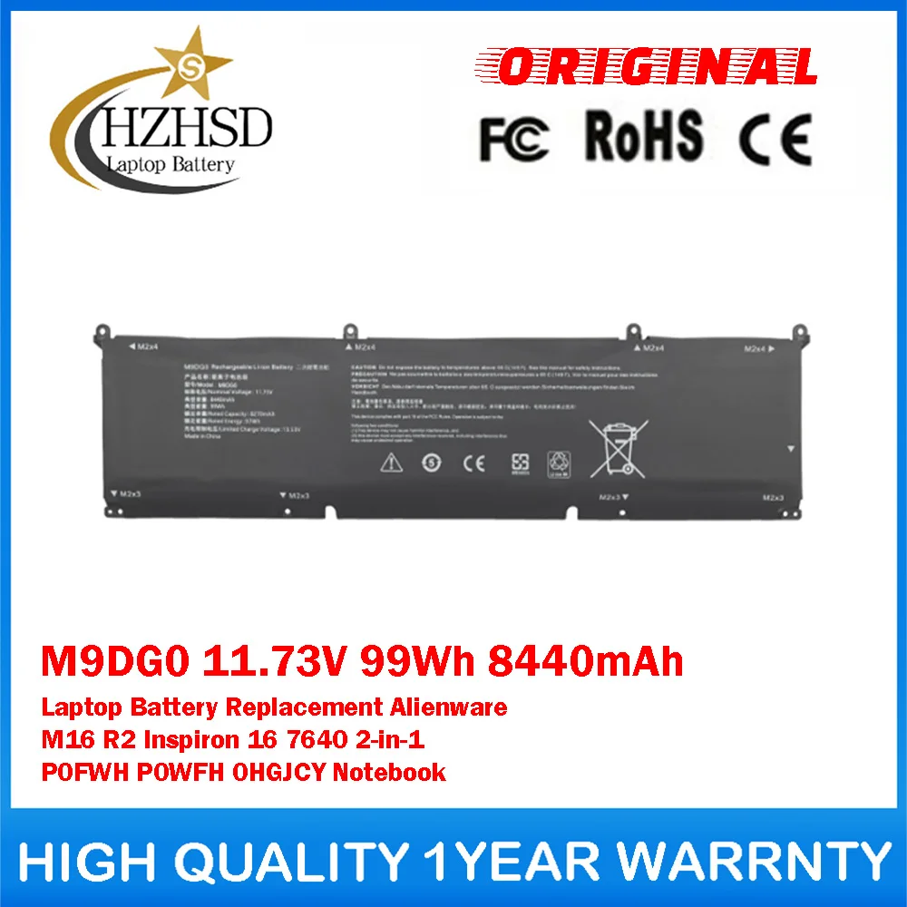 M9DG0 11.73V 99Wh 8440mAh Laptop Battery Replacement For Dell Alienware M16 R2 Inspiron 16 7640 P0FWH P0WFH 0HGJCY Notebook
M9DG0 11.73V 99Wh 8440mAh Laptop Battery Replacement For Dell Alienware M16 R2 Inspiron 16 7640 P0FWH P0WFH 0HGJCY Notebook