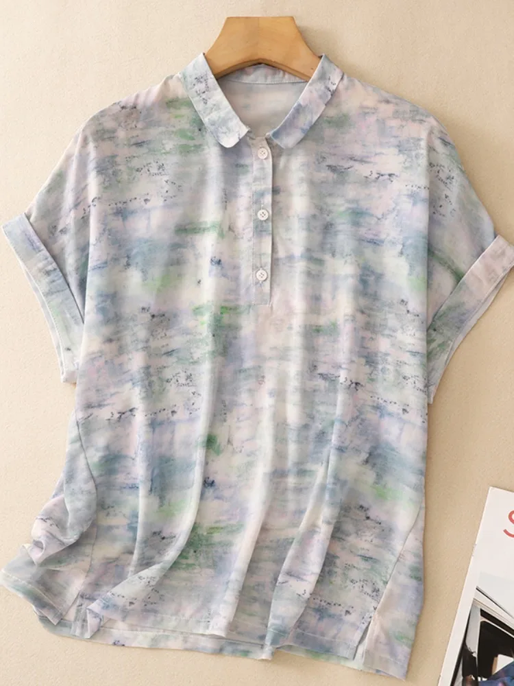 Artistic Silk Shirt Women's Summer Thin Cool Feeling Slimming Printed Loose Fit Short Sleeve Casual Top Fashionable Blouse
Artistic Silk Shirt Women's Summer Thin Cool Feeling Slimming Printed Loose Fit Short Sleeve Casual Top Fashionable Blouse