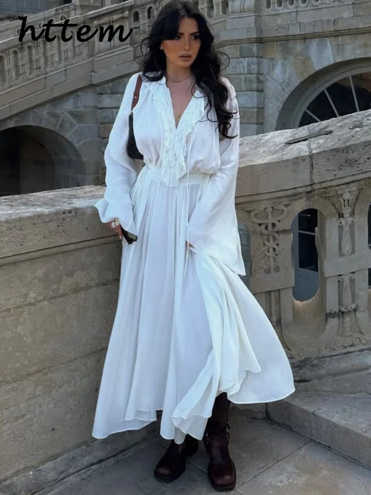 Loose Ruffles Long Holiday Dress Women Boho V-neck Short Sleeve Pleated White Dresses 2025 Summer Lady Casual Chic Beach Robes
Loose Ruffles Long Holiday Dress Women Boho V-neck Short Sleeve Pleated White Dresses 2025 Summer Lady Casual Chic Beach Robes