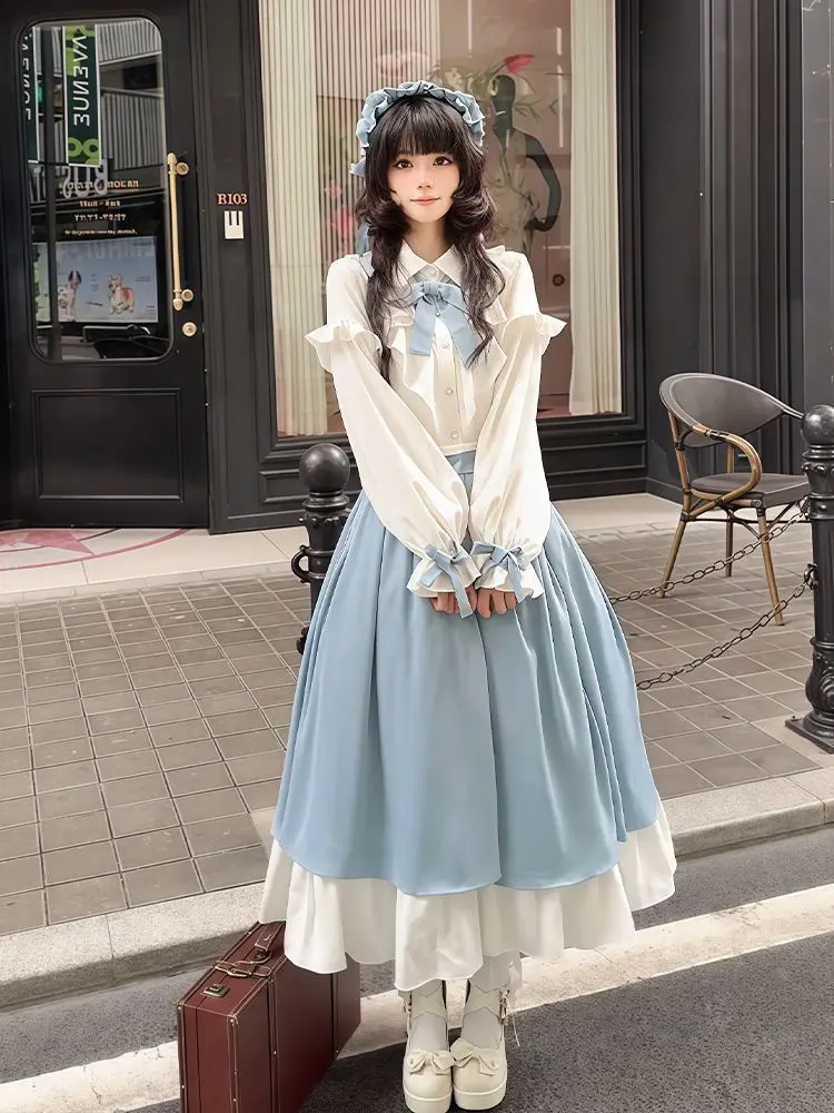Японская Лолита, сладкий комплект из 2 предметов, женская белая повседневная рубашка с бантом, эстетика Y2k, кавайная юбка-миди, новые модные женские костюмы
Японская Лолита, сладкий комплект из 2 предметов, женская белая повседневная рубашка с бантом, эстетика Y2k, кавайная юбка-миди, новые модные женские костюмы
