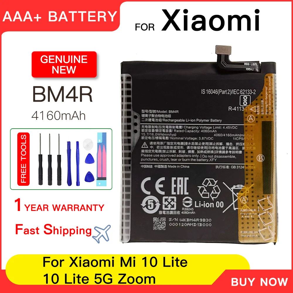 Genuine BM4R Battery For Xiaomi Mi 10 Lite 5G / Mi 10 Youth Version Mi10 Lite 10Lite Replacement Batteries batteria+Free tools
Genuine BM4R Battery For Xiaomi Mi 10 Lite 5G / Mi 10 Youth Version Mi10 Lite 10Lite Replacement Batteries batteria+Free tools