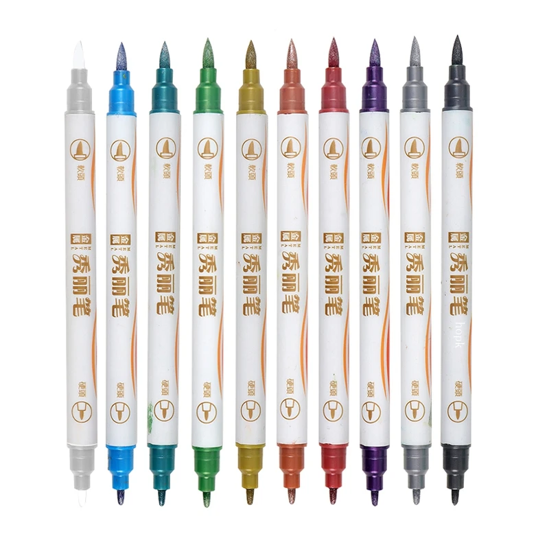 10Pcs Fine Point Brush Metallic Marker Pens Double Tip Markers for Black Paper, Calligraphy Art Pen Painting Drawing
10Pcs Fine Point Brush Metallic Marker Pens Double Tip Markers for Black Paper, Calligraphy Art Pen Painting Drawing