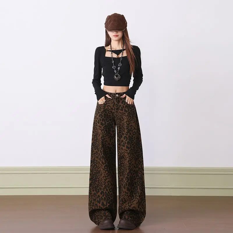 Leopard Print Pants Women Wide Leg Trousers High Waist Straight Denim Style Vintage Streetwear Fashion Casual Y2k
Leopard Print Pants Women Wide Leg Trousers High Waist Straight Denim Style Vintage Streetwear Fashion Casual Y2k