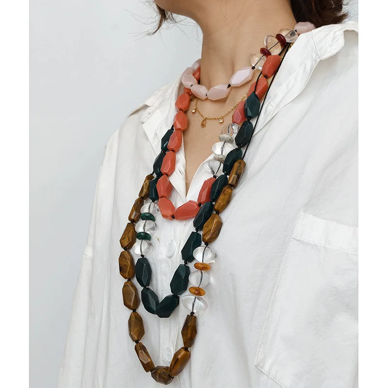 Imitation Natural Stone Fake Tiger Eye Stone Brown Handmade Adjustable Long and Short Facet Acrylic Beaded Statement Necklace
Imitation Natural Stone Fake Tiger Eye Stone Brown Handmade Adjustable Long and Short Facet Acrylic Beaded Statement Necklace