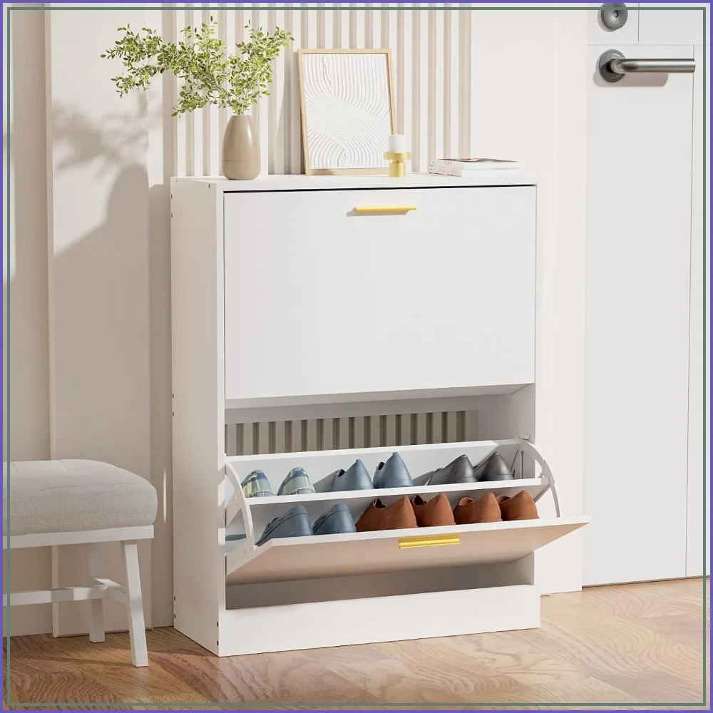 Slim Shoe Cabinet with 2 Flip Drawers, White Narrow Shoe Rack for Entryway, Hallway, Living Room, Holds 8-12 Pairs
Slim Shoe Cabinet with 2 Flip Drawers, White Narrow Shoe Rack for Entryway, Hallway, Living Room, Holds 8-12 Pairs