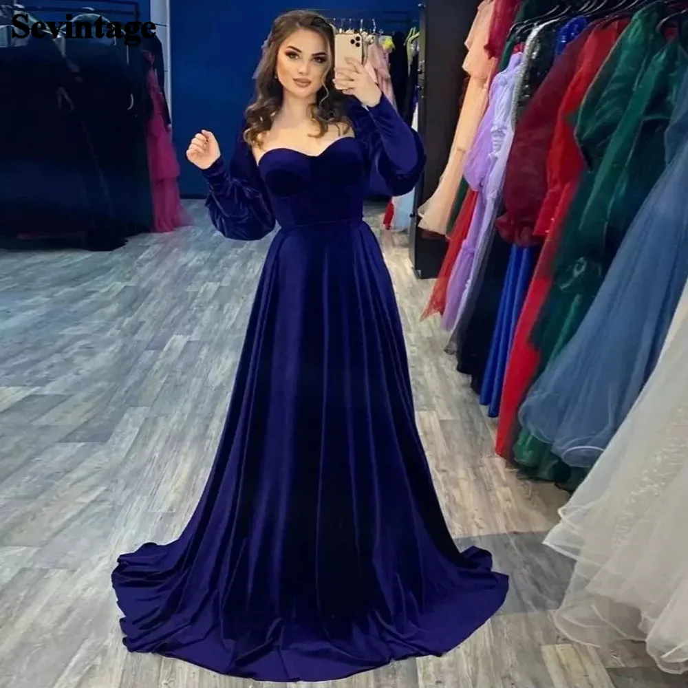 Sevintage Royal Blue Velvet Evening Dresses Women's Formal Prom Gowns Long Sleeves A Line Special Occasion Party Prom Dress
Sevintage Royal Blue Velvet Evening Dresses Women's Formal Prom Gowns Long Sleeves A Line Special Occasion Party Prom Dress