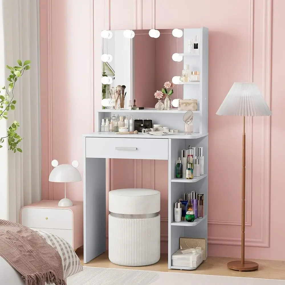 26.4 LED-Illuminated Makeup Vanity Desk with 6-Tier Storage and 3-Color Light Options
26.4 LED-Illuminated Makeup Vanity Desk with 6-Tier Storage and 3-Color Light Options