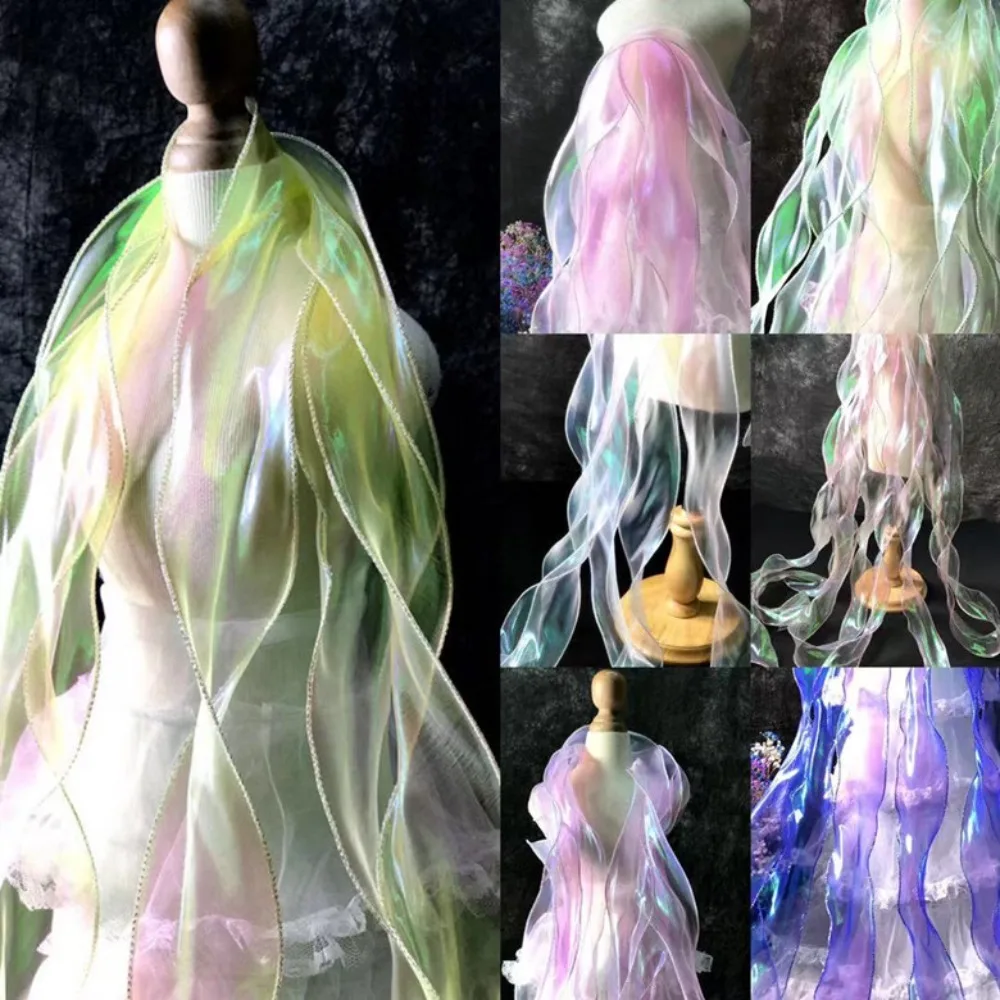 Mermaid Silver Silk Water Wave Ruffles Illusion Waves Laser Gradient Lace Handmade Transparent Fabric Designer Accessories
Mermaid Silver Silk Water Wave Ruffles Illusion Waves Laser Gradient Lace Handmade Transparent Fabric Designer Accessories