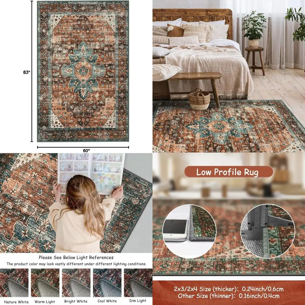 Vintage 5x7 Bohemian Rug - Large Non-Slip, Washable Medallion Carpet for Living Spaces in Brick Red & Dull Teal
Vintage 5x7 Bohemian Rug - Large Non-Slip, Washable Medallion Carpet for Living Spaces in Brick Red & Dull Teal