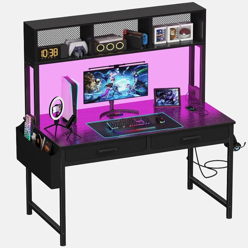 Black Gaming Desk with Hutch and Shelves - Gaming Computer Desk with 2 Storage Drawers, LED Light and Power Outlets, 47 Inch Wor
Black Gaming Desk with Hutch and Shelves - Gaming Computer Desk with 2 Storage Drawers, LED Light and Power Outlets, 47 Inch Wor