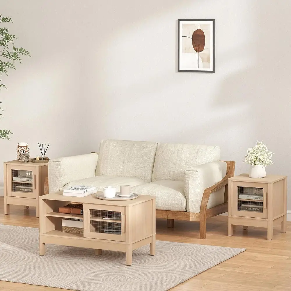 3-Piece Wooden Coffee Table Set with Adjustable Shelves for Living Room in Oak Finish
3-Piece Wooden Coffee Table Set with Adjustable Shelves for Living Room in Oak Finish