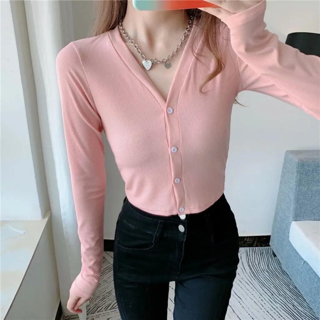 YPFF Women's V-Neck Cardigan Solid Color Loose Knitted Long-Sleeved Jacket Four-Button High Waist Navel Sweater for Autumn
YPFF Women's V-Neck Cardigan Solid Color Loose Knitted Long-Sleeved Jacket Four-Button High Waist Navel Sweater for Autumn
