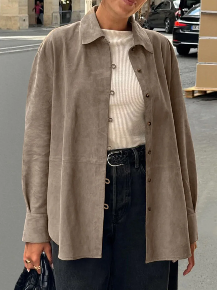Onecozyday Women's Taupe Suede Oversized Shirt Turn Down Collar Button Front Long Sleeve Loose Fit Casual Blouse Jackets
Onecozyday Women's Taupe Suede Oversized Shirt Turn Down Collar Button Front Long Sleeve Loose Fit Casual Blouse Jackets