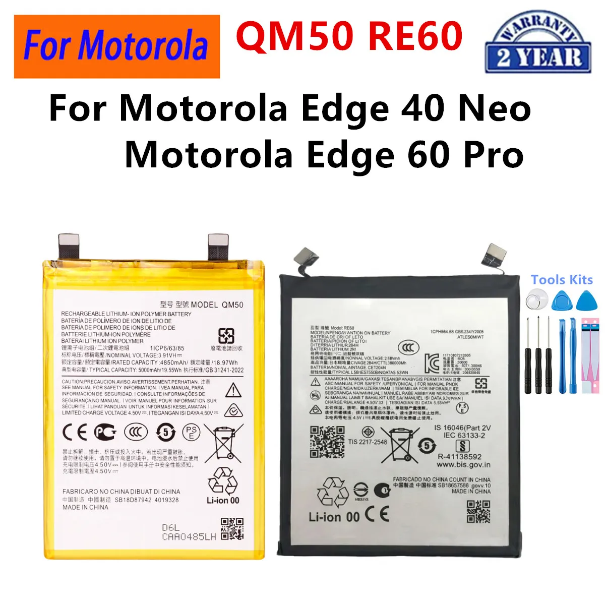 Brand New QM50 RE60 Battery For Motorola Edge 40 Neo Moto Edge 60 Pro Mobile phone Batteries+Tools
Brand New QM50 RE60 Battery For Motorola Edge 40 Neo Moto Edge 60 Pro Mobile phone Batteries+Tools