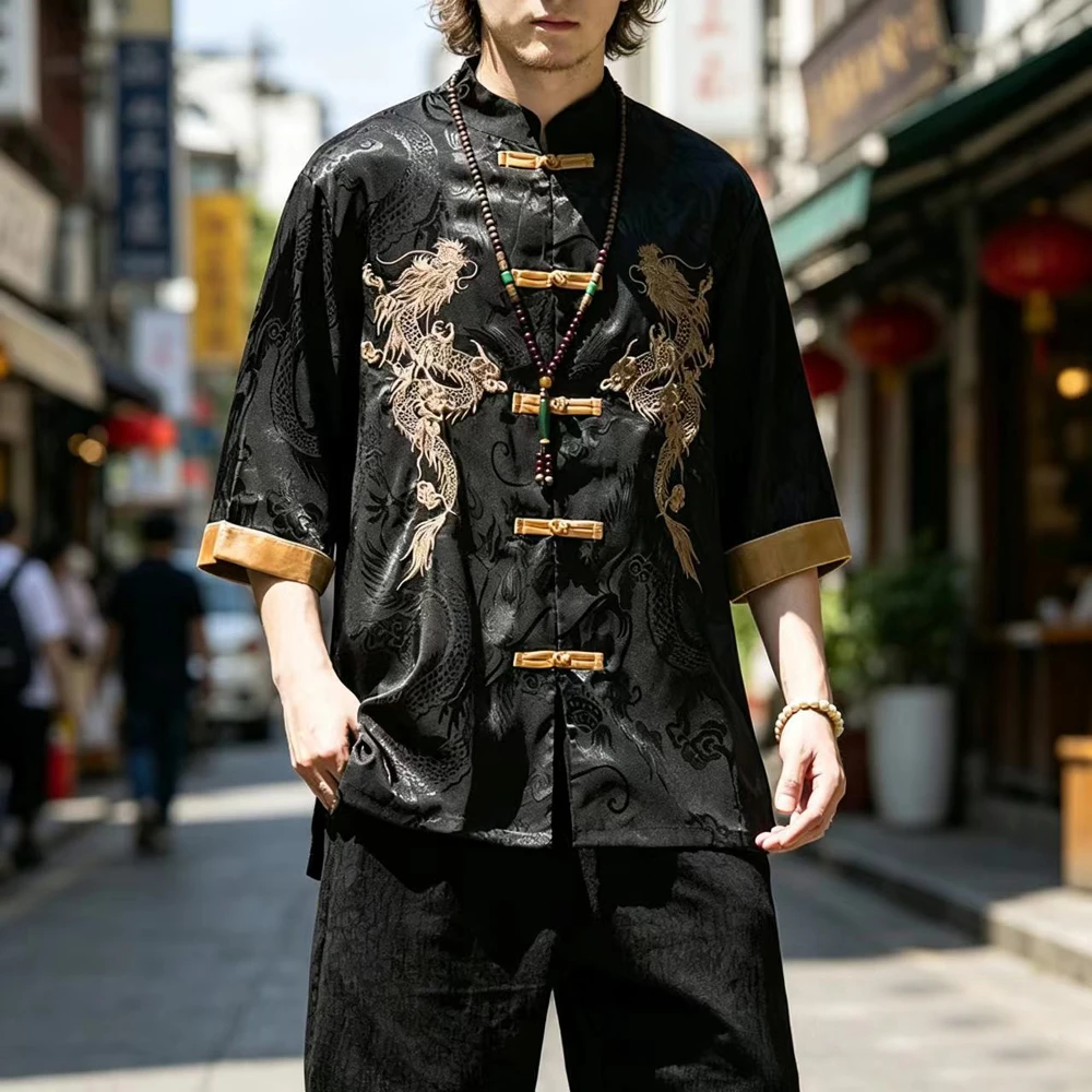 2026 Summer New Tangsuit Clothes Men's Short Sleeve Top Dragon Embroider Kungfu Shirt Vintage Hanfu Jacket Plus Size 5xl
2026 Summer New Tangsuit Clothes Men's Short Sleeve Top Dragon Embroider Kungfu Shirt Vintage Hanfu Jacket Plus Size 5xl