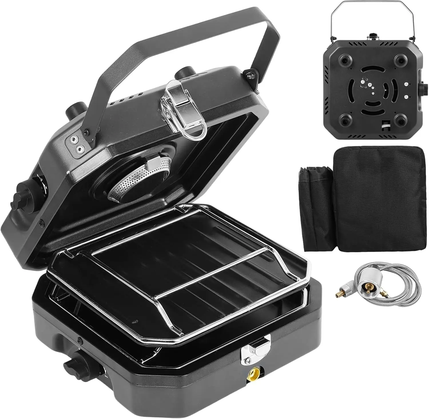 2-Burner Portable Propane Stove, 16000 BTU, with Grill & Carry Bag, Piezo Ignition for Camping, Backyard, Tailgating (Black)
2-Burner Portable Propane Stove, 16000 BTU, with Grill & Carry Bag, Piezo Ignition for Camping, Backyard, Tailgating (Black)