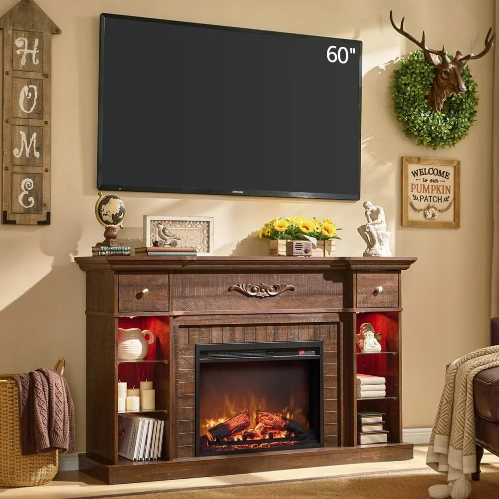54" Farmhouse Electric Fireplace TV Stand for 60 Inch TV, 33" Tall LED Entertainment Center w/7 Color, Open Adjustable Shelves &
54" Farmhouse Electric Fireplace TV Stand for 60 Inch TV, 33" Tall LED Entertainment Center w/7 Color, Open Adjustable Shelves &