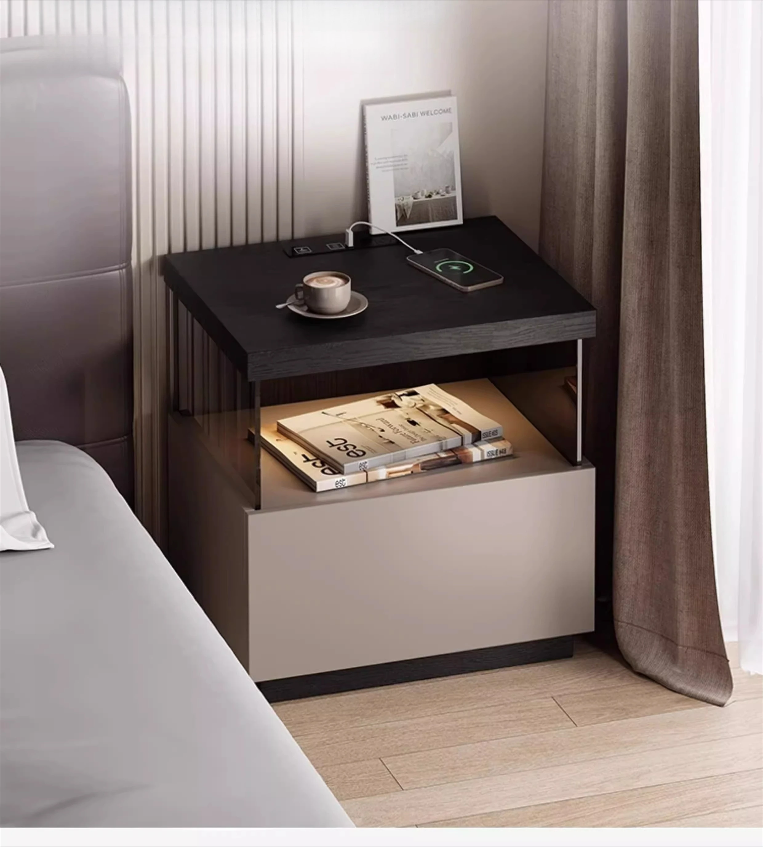 LTT Italian minimalist bedside table suspended solid wood with rechargeable storage cabinet Master bedroom storage cabinet
LTT Italian minimalist bedside table suspended solid wood with rechargeable storage cabinet Master bedroom storage cabinet