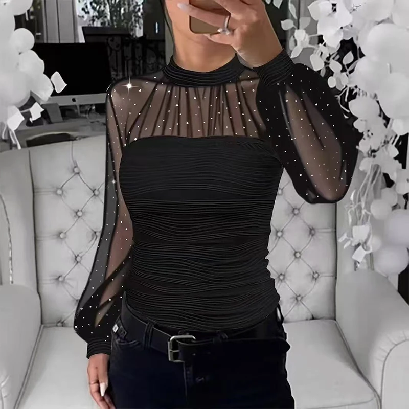 OMSJ 2026 Spring Elegant O Neck Women's Blouse Sexy Patchwork Mesh Long Puff Sleeved Pullover Tops Casual Commuter Street Outfit
OMSJ 2026 Spring Elegant O Neck Women's Blouse Sexy Patchwork Mesh Long Puff Sleeved Pullover Tops Casual Commuter Street Outfit