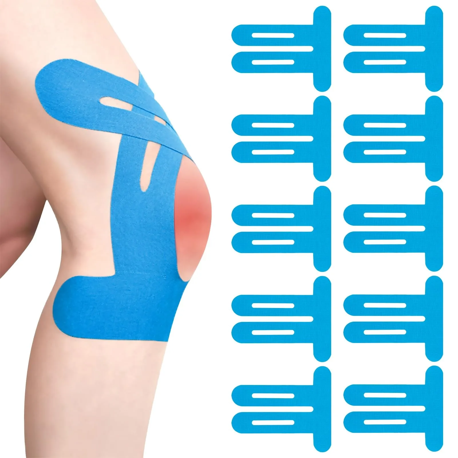 Pack Of 10 Blue Precut Knee Kinesiology Tape Without Shere Waterproof & Elastic Physio Tape For Knee Pain
Pack Of 10 Blue Precut Knee Kinesiology Tape Without Shere Waterproof & Elastic Physio Tape For Knee Pain