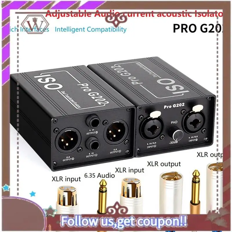 A57E-Pro G202 Noise Canceller Dual-Channel 6.5 XLR Audio Isolator Current Sound Noise Mixer Microphone Common Ground Filter
A57E-Pro G202 Noise Canceller Dual-Channel 6.5 XLR Audio Isolator Current Sound Noise Mixer Microphone Common Ground Filter