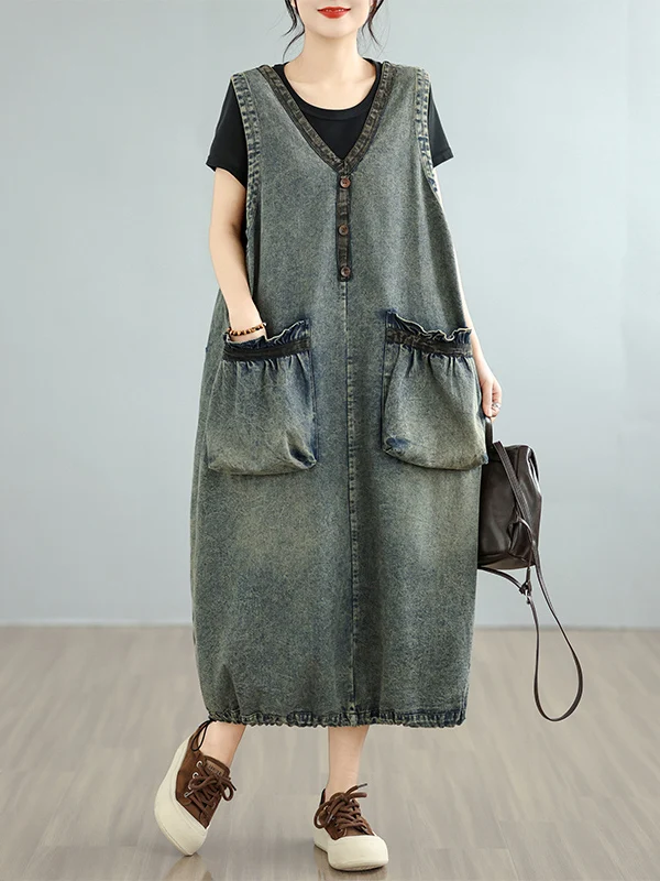 Casual Loose Women's Denim Vest Dress with Big Pockets Vintage Style Summer Fashion High Waist Straight Tube Skirt Dress
Casual Loose Women's Denim Vest Dress with Big Pockets Vintage Style Summer Fashion High Waist Straight Tube Skirt Dress