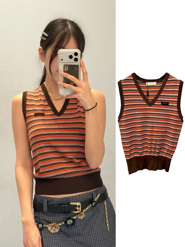 Soft Cozy Knitted V-Neck High-Waisted Striped Jennie Style Women's Vest Spring Fashionable Retro Fit Cotton Casual Top
Soft Cozy Knitted V-Neck High-Waisted Striped Jennie Style Women's Vest Spring Fashionable Retro Fit Cotton Casual Top