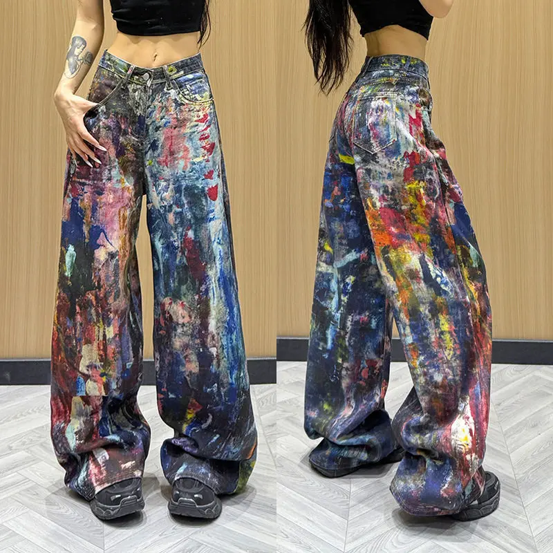 New Fashionable Heavy Duty Women's Jeans Ink Splashed Straight Leg Floor Length Spring Summer Wear Resistant High Waist Wide Leg
New Fashionable Heavy Duty Women's Jeans Ink Splashed Straight Leg Floor Length Spring Summer Wear Resistant High Waist Wide Leg