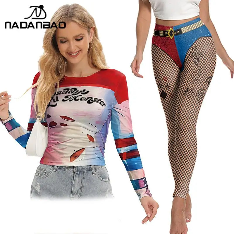 Nadanbao Red Blue 2Pcs Pant Set Women's O-Neck Long-Sleeved T-Shirt Mid Waist Elastic Leggings Halloween Clown Cosplay Costume
Nadanbao Red Blue 2Pcs Pant Set Women's O-Neck Long-Sleeved T-Shirt Mid Waist Elastic Leggings Halloween Clown Cosplay Costume