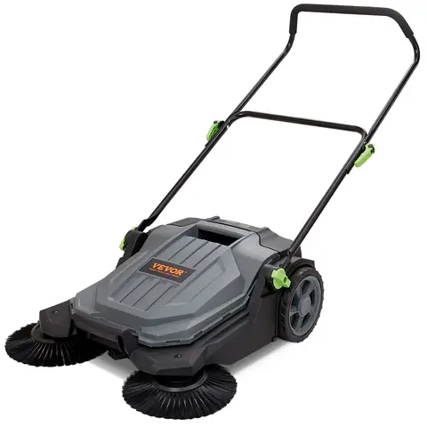 SucceBuy Walk-behind Hand Push Floor Sweeper 25.6" Sweeping Width Floor Sweeper 5-Gal Waste Container Angle & Height Adjustable