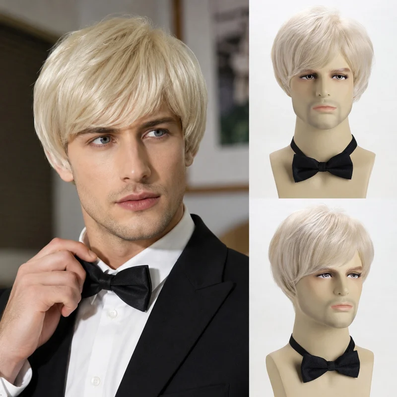New European American men's wig, stylish and handsome, light golden color, short hair with side bangs, synthetic fiber cap
New European American men's wig, stylish and handsome, light golden color, short hair with side bangs, synthetic fiber cap