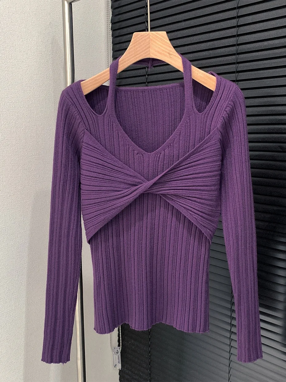 Fashionable Knot Neck Bared Shoulder Long Sleeve Knitted Sweater Women's Autumn Winter Slimming Inner Wear Small Top
Fashionable Knot Neck Bared Shoulder Long Sleeve Knitted Sweater Women's Autumn Winter Slimming Inner Wear Small Top